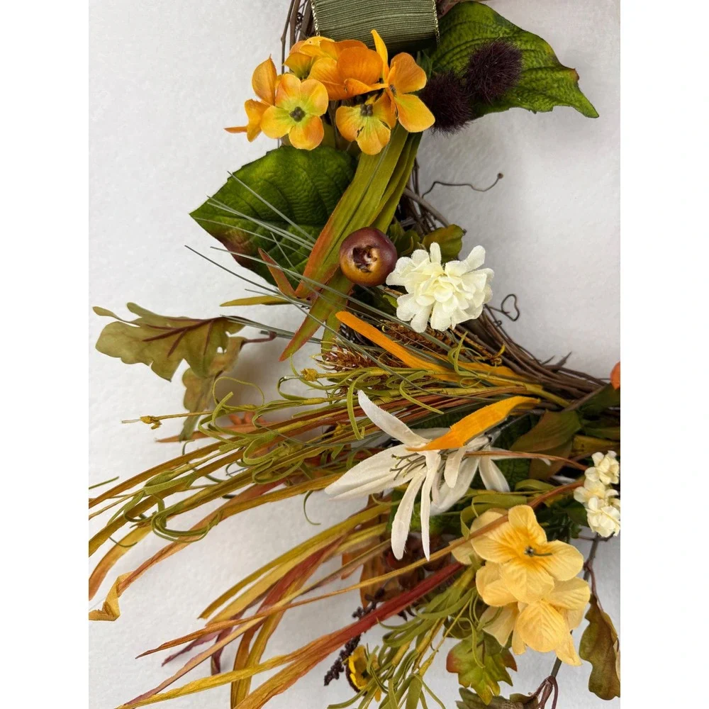 Fall Harvest Grapevine Wreath Orange Rust Floral Autumn Decor 22 Inch